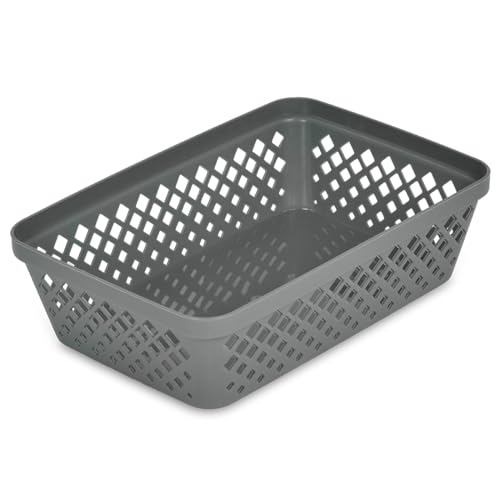 Image of Glad Plastic Storage Basket Set - Multipurpose Drawer Trays, Kitchen Pantry Containers, and Bathroom Bins - 6 Pack Medium Organizers, Grey