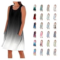 Women's Sundresses with Pockets Summer Loose Flowy Casual Tank Dresses Fashion Gradient Color Floral Graphic Print Dresses Black