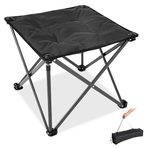 FUNDANGO Folding Camping Stool 18.1 Inch Oversized Foot Stools 330 Lbs Heavy Duty Portable Padded Seat Anti-Slip Foots & Carry Bag for Fishing Outdoor Lawn Travel (Black)
