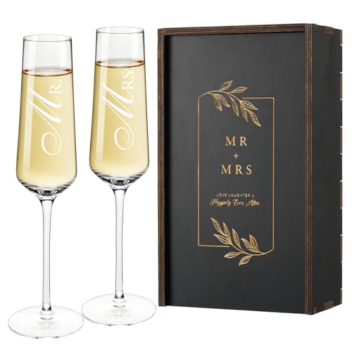 AW BRIDAL Wedding Gifts for Couples - Crystal Mr and Mrs Champagne Flutes, Bridal Shower Gift...