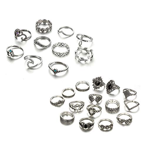 Zealmer Wave Ring Set Statement Crown V Chevron Yoga OM Flower Lotus Sunflower Midi Knuckle Rings