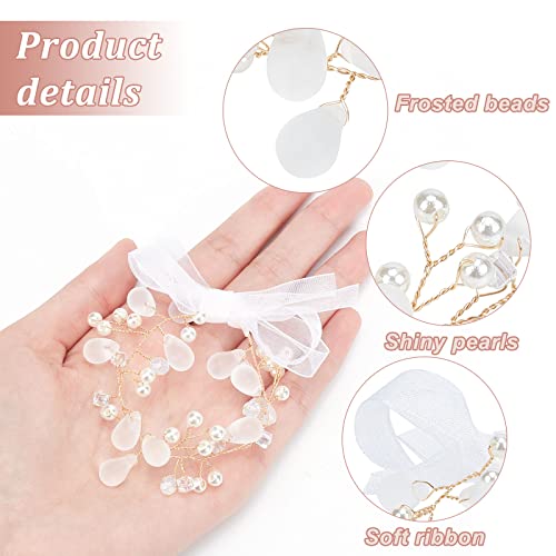 WEBEEDY 3 Pcs Wedding Bridal Bridesmaid Hand Flower Pearl Drop Wrist Flower for Prom Wrist Corsage Bracelets Photograph Decor Supplies Wedding Flowers Accessories - Image 3