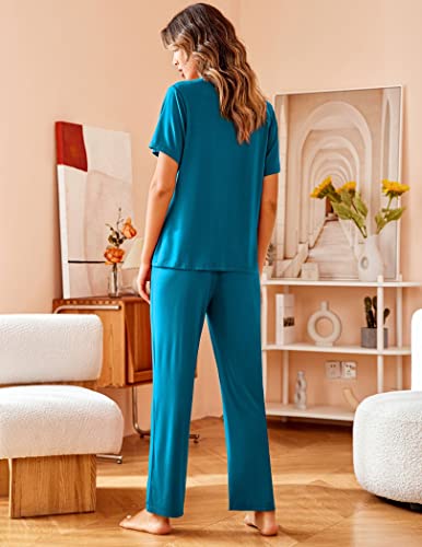 Image of Avidlove Women Pajamas Set Notch Collar Soft Sleepwear Pjs Short Sleeve Button Down Nightwear with Long Pants
