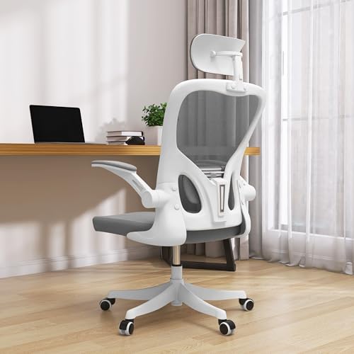 Image of Monhey Ergonomic Office Chair, 90-125 Tilt Back Home Desk Chair with 360 Swivel & Mute Wheels, High Back Mesh Computer Chair for Adults with Lumbar Support, 330 LBS Capacity(02White+Grey)