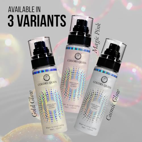 Image of Colors Queen Gold Glow Makeup Fixer Spray - Magical Pink, 100 ml | Long Lasting Makeup Setting Spray for Face Makeup | Lightweight & Non Greasy Makeup Fixer Spray after Makeup, Infused with Vitamin E & Aloe Vera Extracts
