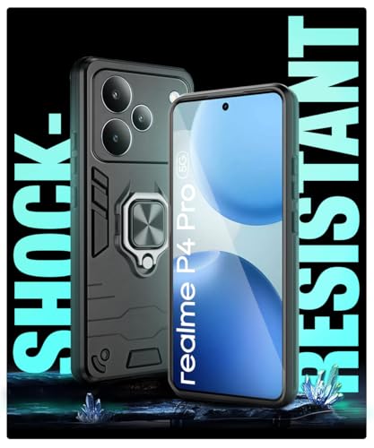 Image of WOW IMAGINE Shock Proof Back Case Mobile Cover for Realme P4 Pro 5G | Back Cover Case (Tough Armor | Hybrid PC + TPU | Ring Holder & in-Built Kickstand | Black)