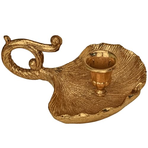 HUSTY CUSTY Vintage Gold Taper Candlestick Holder with Handle & Large Tray