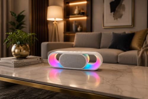 Image of Mini Soundbar Bluetooth Speaker 15W with RGB Lights, Bluetooth 5.3, TWS Stereo Pairing, 6 Hours Playtime Deep Bass, Unique Speaker, Portable Wireless Speaker, (White)