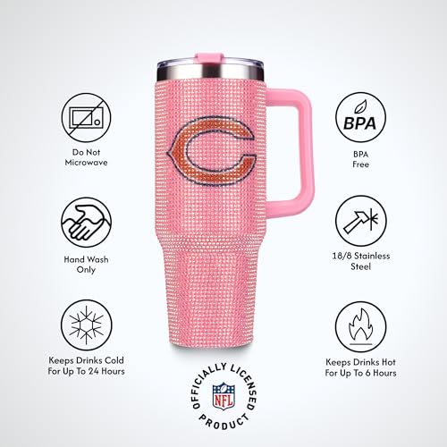 Image of The Memory Company Officially Licensed 40oz Pink Bling Game Day Tumbler, Chicago Bears