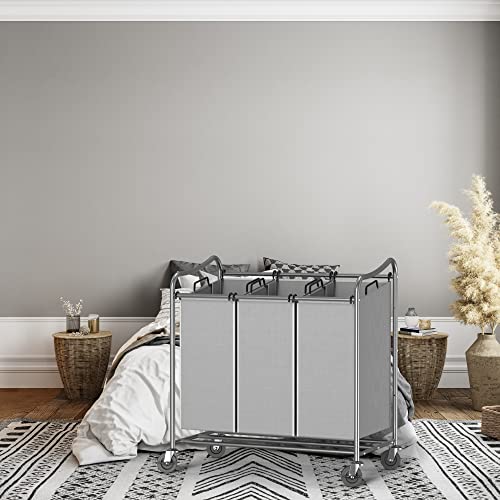 Simplehouseware Heavy-Duty 3-Bag Laundry Sorter Cart, Silver #TOP3