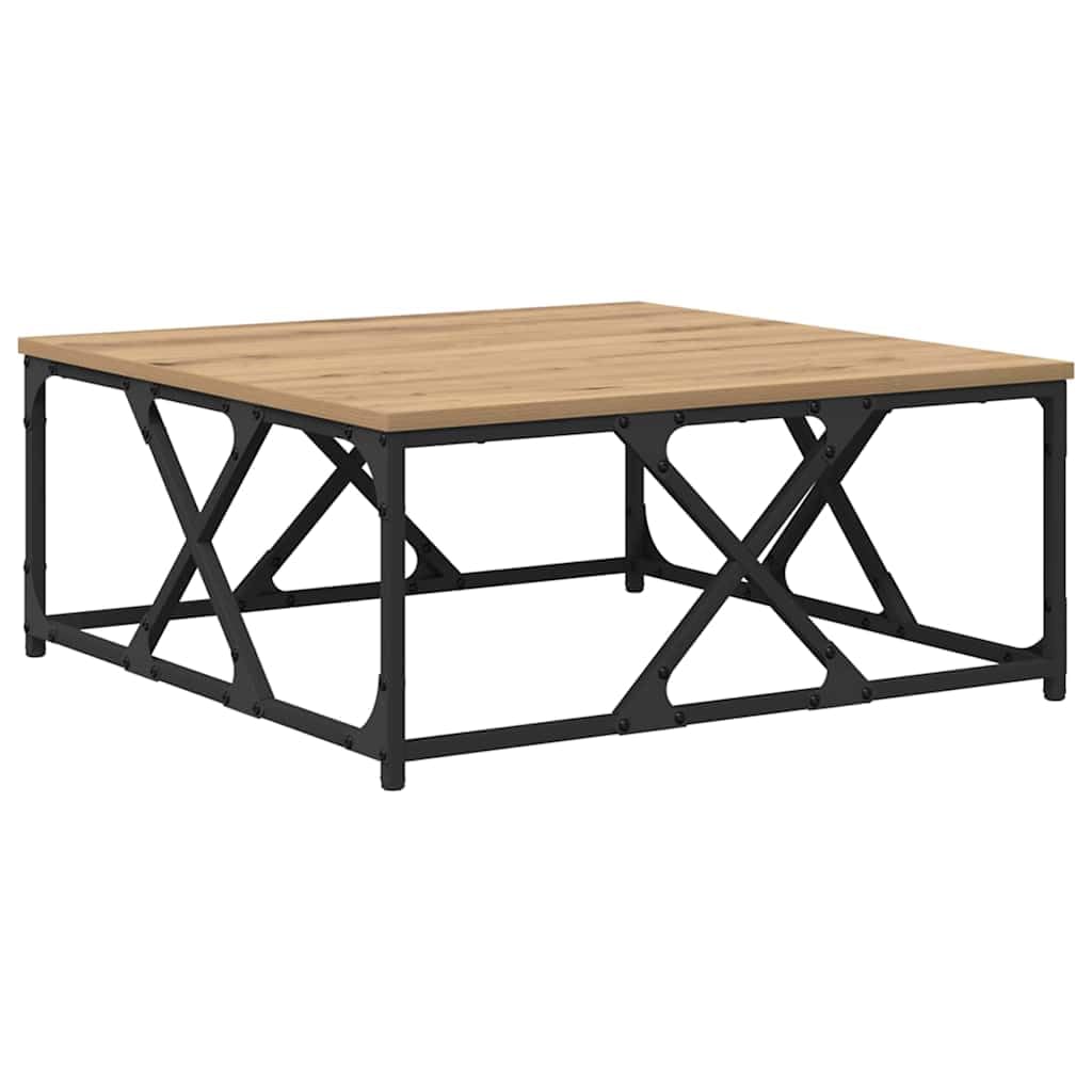 Mesa de centro de roble Artisan, 70 x 70 x 30 cm, con patas de acero, diseño moderno, alta resistencia, para salón, dormitorio, pasillo