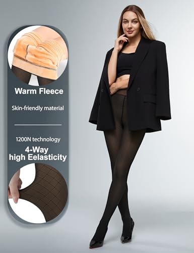Image of KBVOT Fleece Lined Tights Women Sheer Warm Pantyhose Leggings Fake Translucent Thermal Winter Thick Tights for Dresses