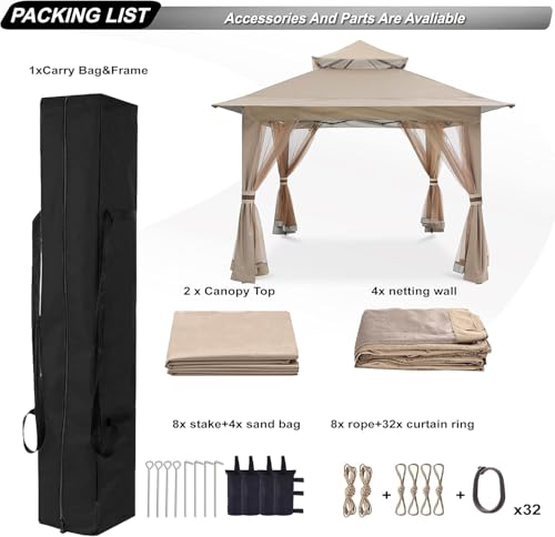 ABCCANOPY Pop Up Gazebo 13x13 - Outdoor Canopy Tent with Mosquito Netting for Patio Garden Backyard (Khaki)