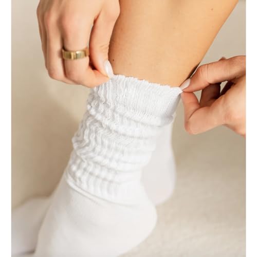 Crew Socks For Women Multipairs Cotton Cushioned Athletic Mid Calf Rib Tube 80s Retro Slouchy Socks4