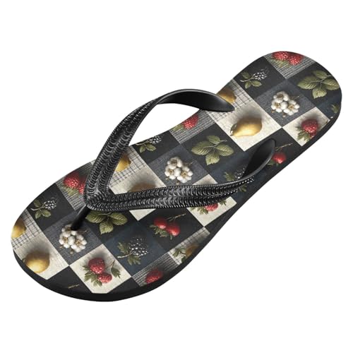 Flip Flop Sandals Vintage Fruit Plaid Print for Women Men Beach Outdoor XS2