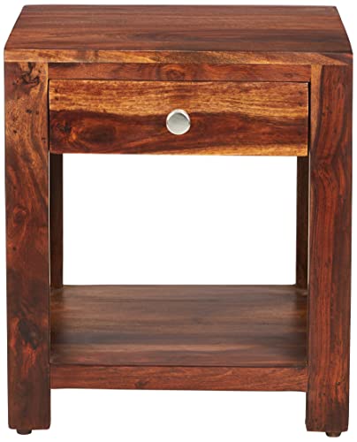 Image of STRATA FURNITURE Solid Sheesham Wood Finzi Bedside Table with 1 Drawer and 1 Shelf | Multipurpose Wooden End Table Furniture | Nightstand for Living Room Home (Natural Finish)