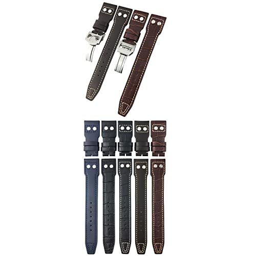 Bracelet montre IWC Spitfire en cuir de veau résistant à rivets 20mm - 6