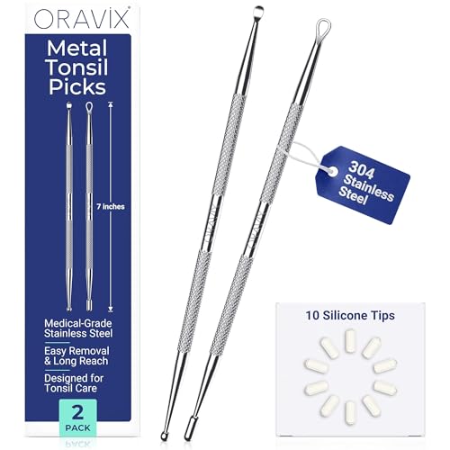 Oravix Tonsil Stone Remover Tool Pack of 2, Metal Tonsil Stone Removal Tool, 7’’ Surgical-Grade