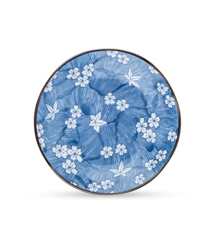 Daiso Japanese Cherry Blossom Ceramic Plate Dark Blue 16.3cm - Sakura Pattern Side Dish Dessert Appetizer Plate Microwave Safe Traditional Blue and White Dinnerware