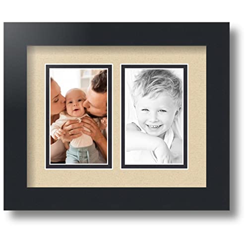 ArtToFrames Collage Photo Frame Double Mat with 2-3x5 inch Openings with Black Frame and Seaside Top Mat