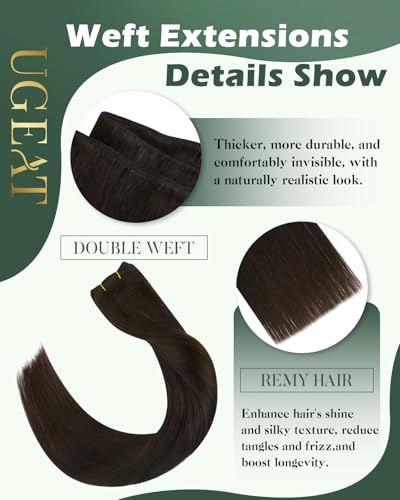 Image of Ugeat Weft Hair Extensions Human Hair, Sew in Extensions Real Human Hair Darkest Brown, Hair Extensions Weft 18 Inch 100g, Medium Length