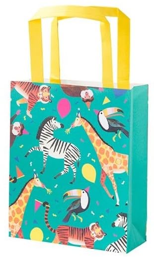 Talking Tables Paper Loot Bags Jungle Theme Supplies Safari Zoo Party Fill with Birthday Cake and Treats, Green and Yellow, Medium