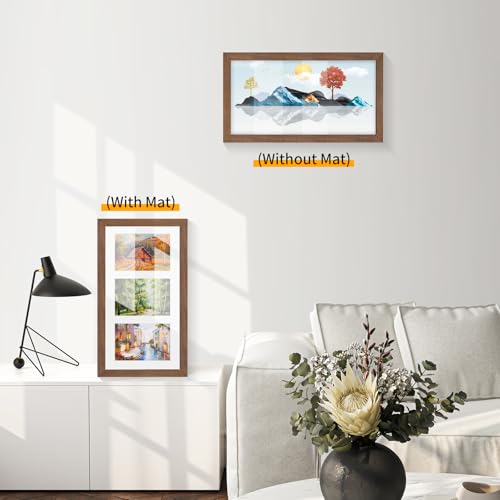 9x18 Oak Wood Picture Frame - 9x18 Photo Frame with Mat Display 3Pcs 5x7 Photos, 5x7 Picture Frame Wood, Natural Solid Wooden Picture Frames for Wall Art Photo and Prints(1 Pack, Walnut)