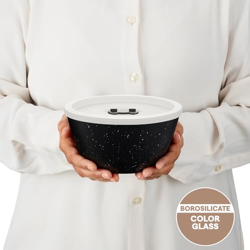 Image of Borosil 500ml Serving & Mixing Bowl with Lid | Made in India Borosilicate Glass Bowl for Kitchen & Dinning | Bowl for Mixing Dough, Salad, Batter | Microwave & Dishwasher Safe (Pebble Black)