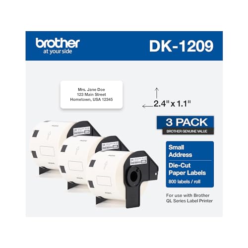 Image of Brother Genuine DK-1209 Small Address Paper Label Roll, Die-Cut Paper Labels, Engineered for Excellence, 800 Labels Per Roll,White, 3 rolls (DK12093PK)