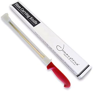 Ham Carving Knife with Anti-accident Protection for Right & Left-handed Users - 12-Inch Flexible Stainless Steal Slicing Knife for Spanish Hams and Italian Prosciutto