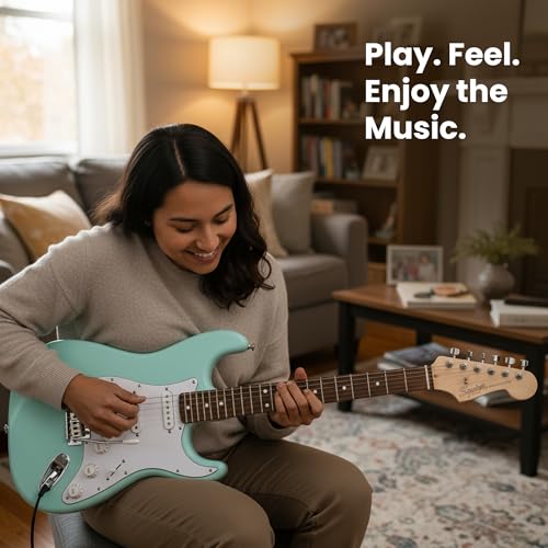 Image of Fender Squier Stratocaster Electric Guitar - Daphne Blue Bundle with Amplifier, Gig Bag, Cable, Strap, Picks, and Austin Bazaar Instructional Video