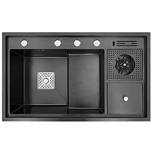 Fregadero de cocina blanco, fregadero con cascada de lluvia voladora con rociador desplegable, fregaderos de cocina de un solo tazón, fregadero de estación de trabajo de acero inoxidable con acce