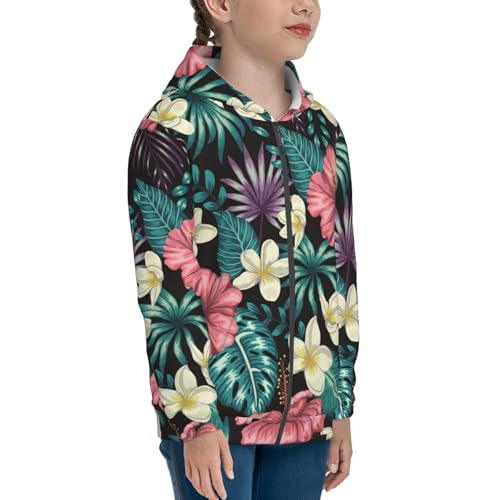Green Tropical Leaves Kid Hoodies Boys Zip Up Sweatshirts Girls Pullover with Pocket4