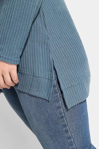Image of RITERA Plus Size Women Sweaters Waffle Knit Pullover Top Long Sleeve Casual Crewneck Shirt Loose Split Hem Fall Winter Blouse