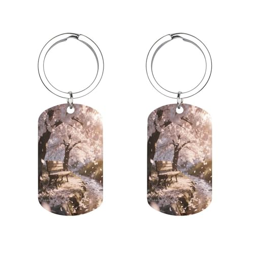 LZQPOEAS Sakura - Llavero con ventana de etiqueta, de acero inoxidable, con etiqueta personalizada de doble cara, llavero divertido para la familia, llavero para hombres y mujeres