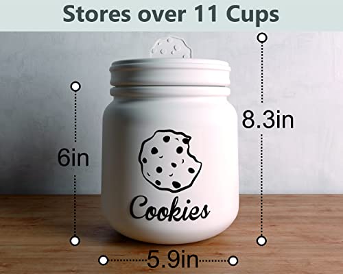 Airtight Cookie Jar - 6"W X 8"H Matte White Ceramic Cookie Jars For Kitchen Counter - Large Cookie Jar With Airtight Lids - Farmhouse Cookie Jar Airtight Lid - Big Cookie Containers With Lids Airtight #TOP5