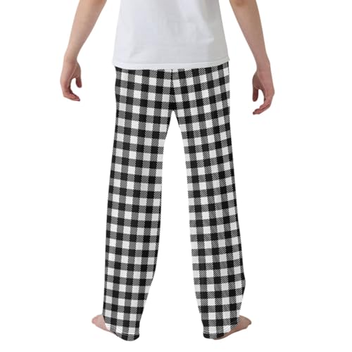 CaTaKu Boys Black Plaid Vintage Pants for Boys Girls Wide Leg Sweatpants Kids Long Bottoms with Pockets Size 6-14Y2