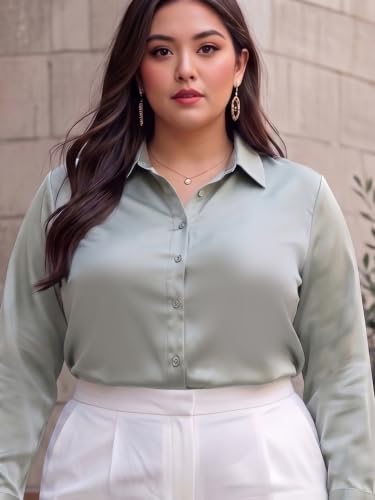 Image of Style Quotient Women Olive Satin Regular Formal Shirt