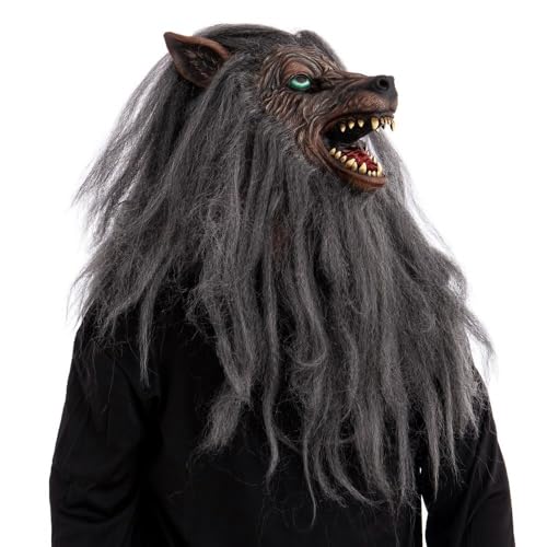 Máscara para cabeça de lobo de Halloween castanho de látex de 35 x 37 x 70 cm - LOLAhome
