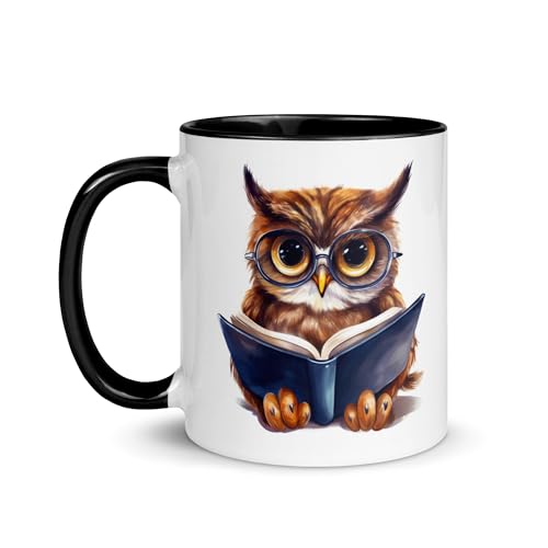Chatcripant Mug Hibou Lecteur – Tasse Hibou avec Livre – Mug Café Thé 325 ml – Cadeau Amoureux des Hiboux et de la Lecture (Hibou lecteur)