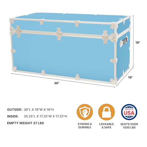 Rhino Trunk & Case Classic XXL Home Storage & College Trunk With Wheels - 36”x18”x18”, Seats 1500+ lbs, Soft-Close Lid. USA Made Secure Dorm Furniture, Organization, Steamer Style Blanket Chest by Rhino Trunk & Case - Image 2