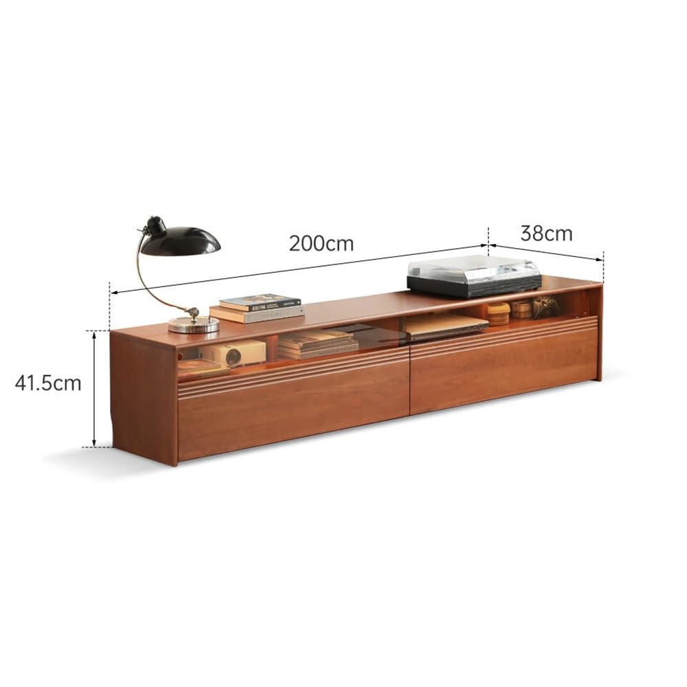 Stojak pod telewizor z miejscem do przechowywania 200 cm konsola z litego drewna i szkła, wiejski salon retro szafka do przechowywania nadaje się do hoteli, domów wakacyjnych, salonów itp. Stojak pod