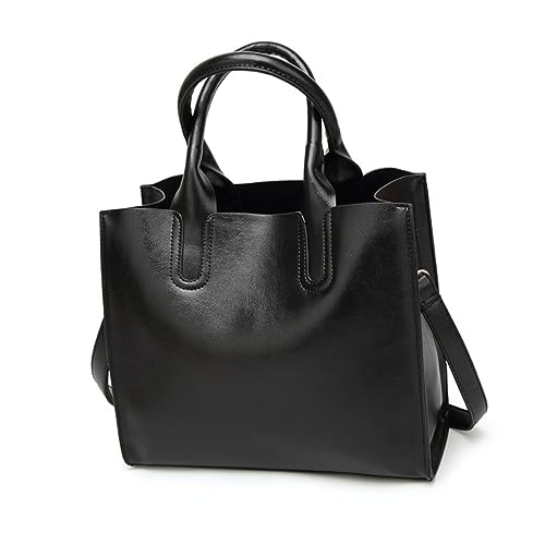 Sac cabas PU pour femme noir au design épuré avec un grand espace de rangement.
