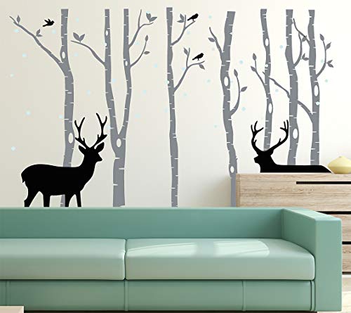 Vinilo decorativo bosque infantil - ciervo y abedul miniatura 4