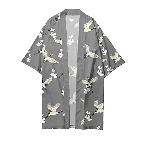 Image of HAORUN Men Japanese Kimono Coat Loose Yukata Outwear Long Bathrobe Tops Vintage