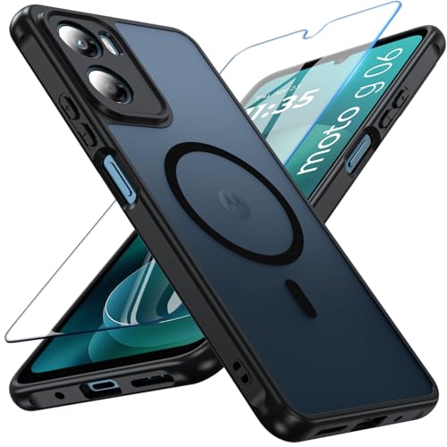 Cum2giff Magnetic Case for Motorola Moto G06 / G06 Power with Screen Protector Matt Translucent Slim Cover Military-Grade Shockproof Anti-Scratch Bumper Phone Case for Moto G06 Power / G06 Black