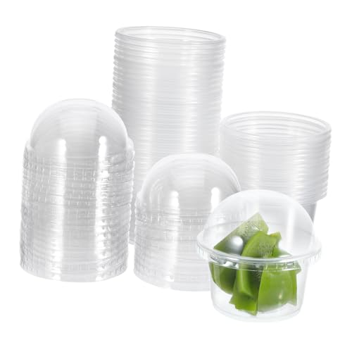 KOCKSHION 50個 透明蓋付き使い捨てプラスチック丁カップ デザート アイスクリーム プリン ゼリー用テイクアウト容器 カフェ フードトラック