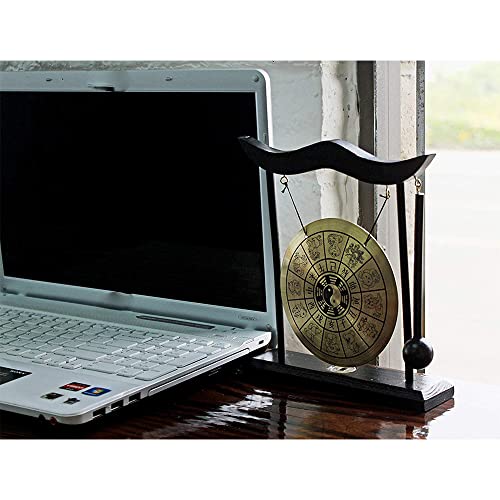 Mini Table Gong With Stand & Mallet, Chinese Feng Shui Brass Gong With Chinese Zodiac & Taiji Symbols, Percussion Instruments, For Zen Art Home Decor Housewarming Congratulatory Blessing Gift #TOP7