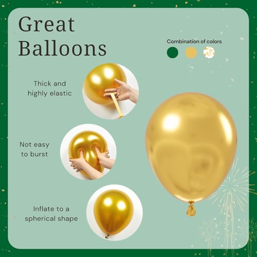 Image of BAUANOOY Green and Gold Balloons, 60pcs 12 Inch Metallic Chrome Gold Dark Green Balloon Latex Balloons for Wedding Graduation Jungle Birthday Party Decorations