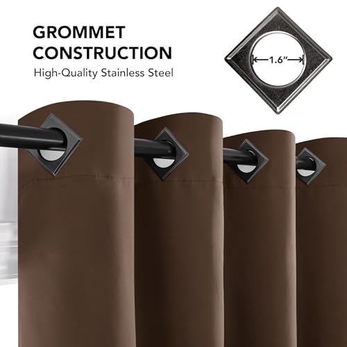 Image of Deconovo Blackout Curtains Thermal Insulated Curtains Grommet Top Shades Curtains for Study 52W x 63L Inch Brown 1 Pair